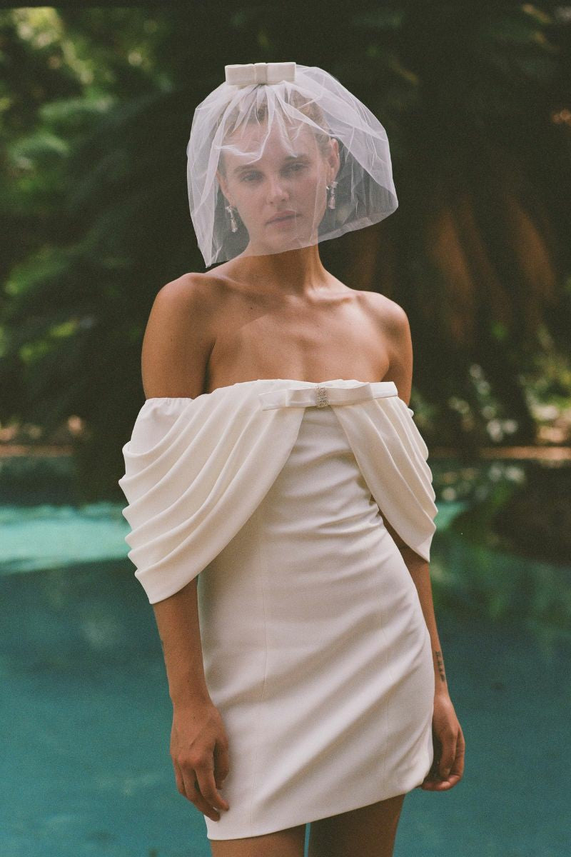 Nana Jacqueline Kate Bow Dress: White Mini Dress for Bridal Shower White