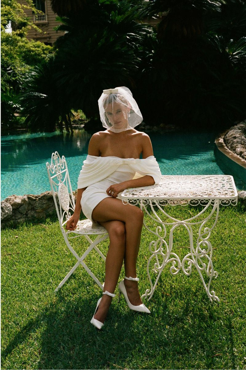 Nana Jacqueline Kate Bow Dress: White Mini Dress for Bridal Shower White