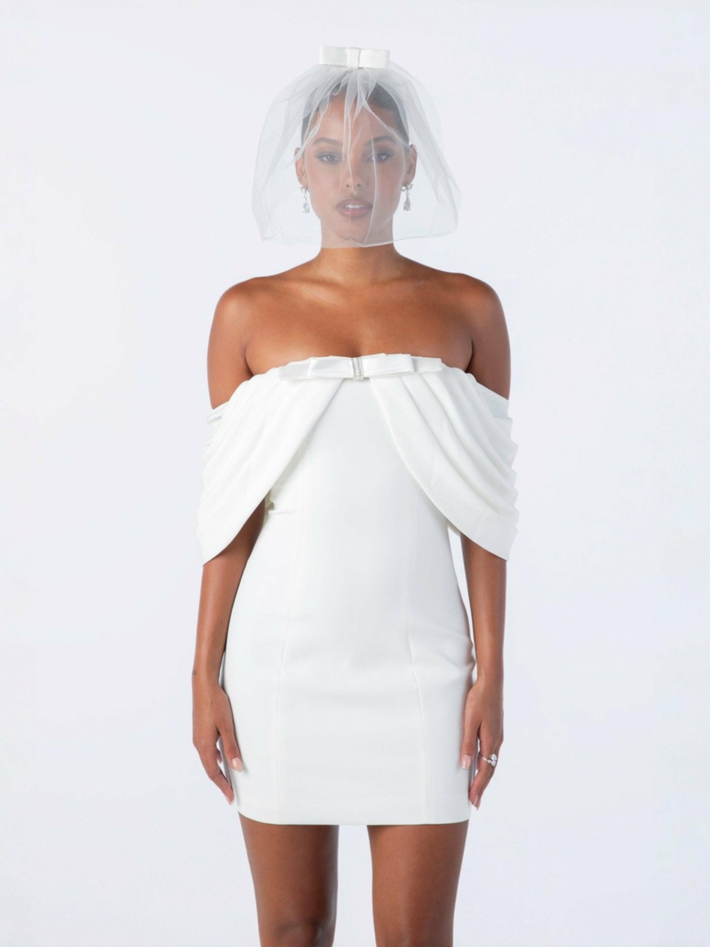 Nana Jacqueline Kate Bow Dress: White Mini Dress for Bridal Shower White