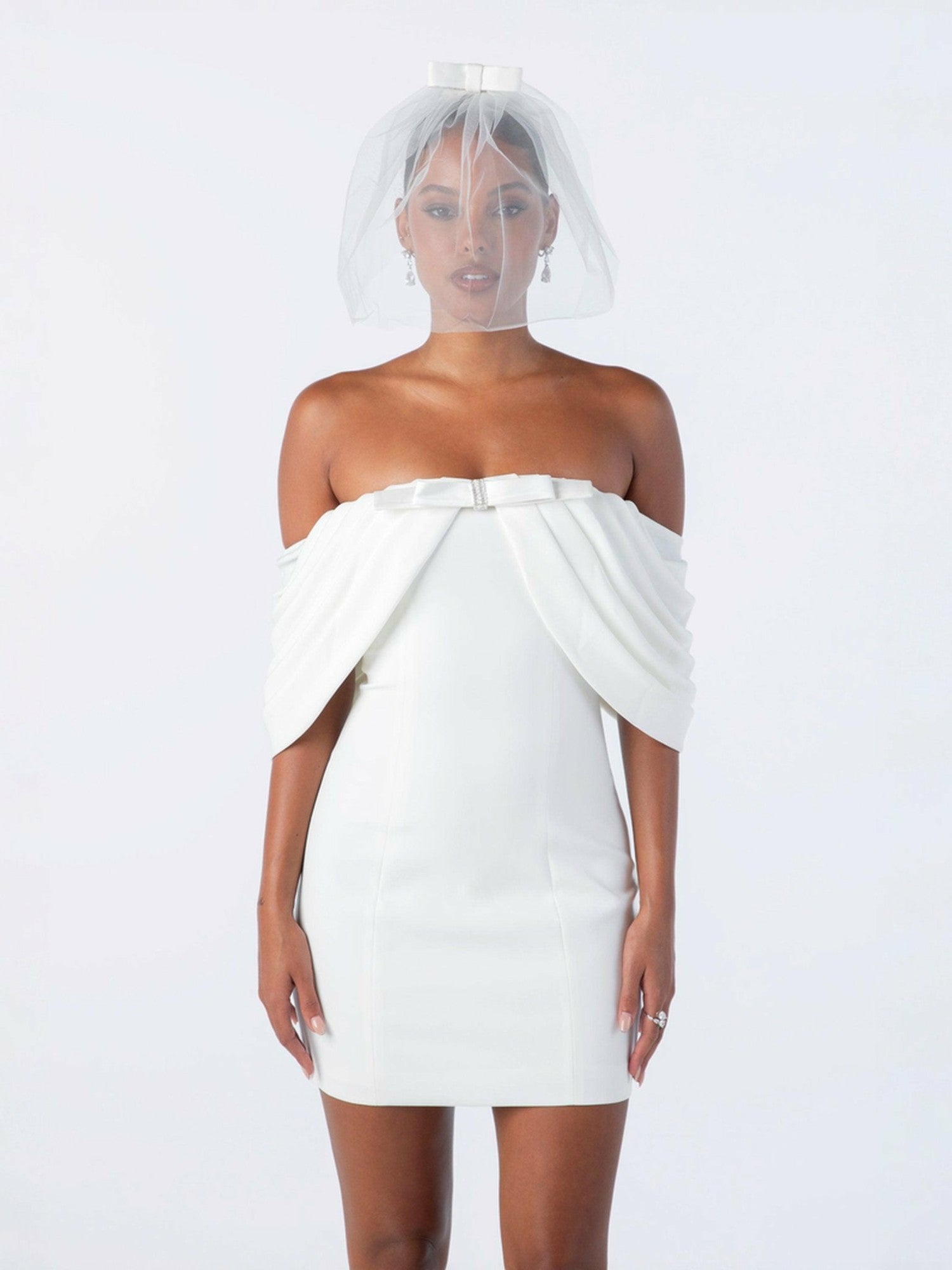 Nana Jacqueline Kate Bow Dress: White Mini Dress for Bridal Shower White