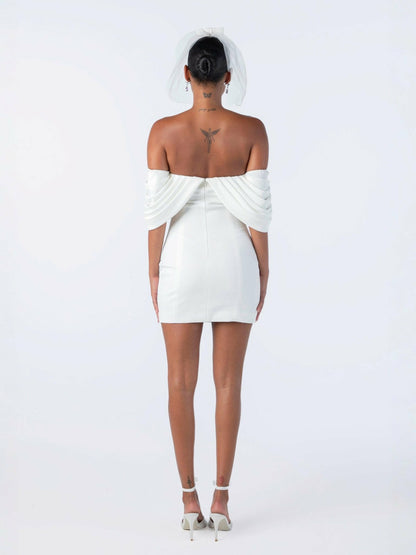 Nana Jacqueline Kate Bow Dress: White Mini Dress for Bridal Shower White