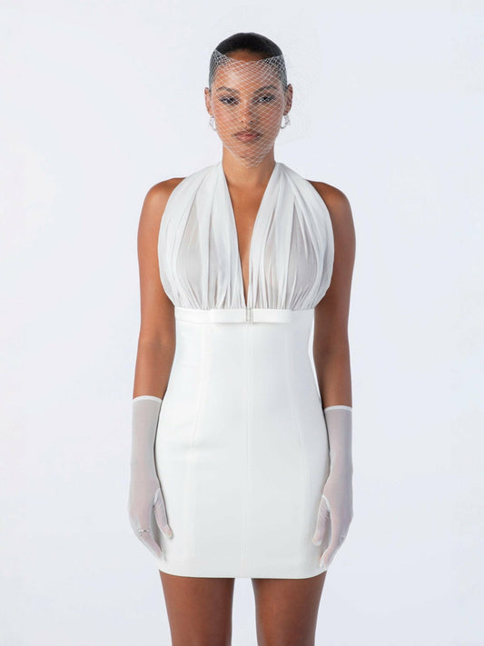 Nana Jacqueline Melinda Dress: White Mini Dress for Wedding After-Party White