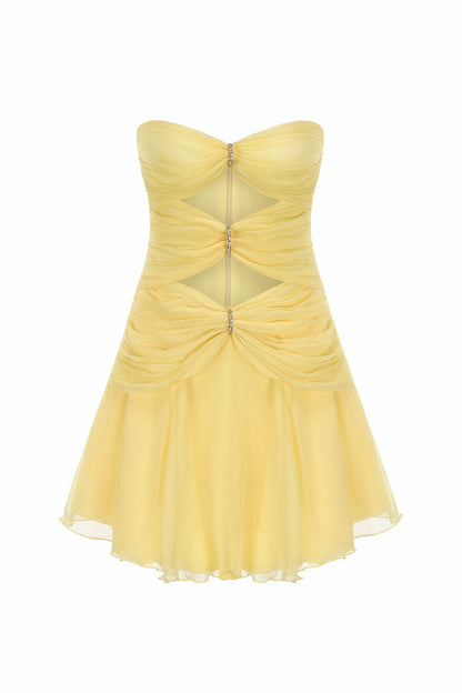 Nana Jacqueline Ilana Dress: Yellow Mini Dress for Birthday Celebration Yellow