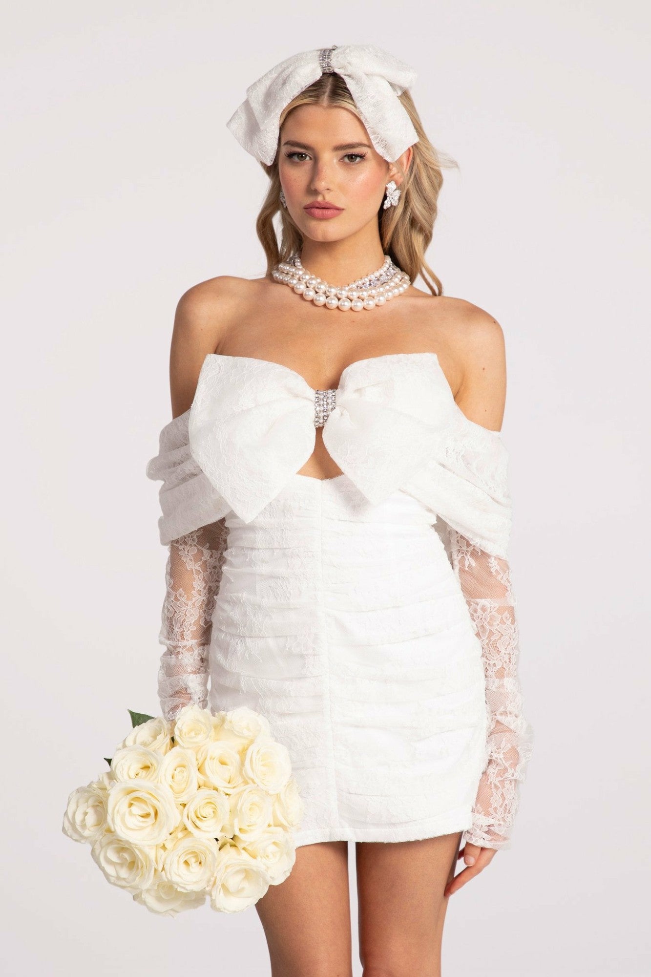 Nana Jacqueline Sydney Bow Dress: White Mini Dress for Bridal Shower White