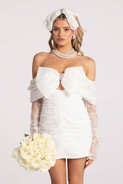 Nana Jacqueline Sydney Bow Dress: White Mini Dress for Bridal Shower White