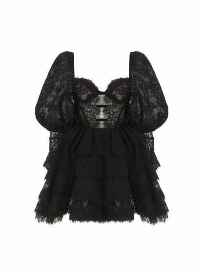 Nana Jacqueline Penelope Lace Dress: Black Mini Dress for Cocktail Party Black