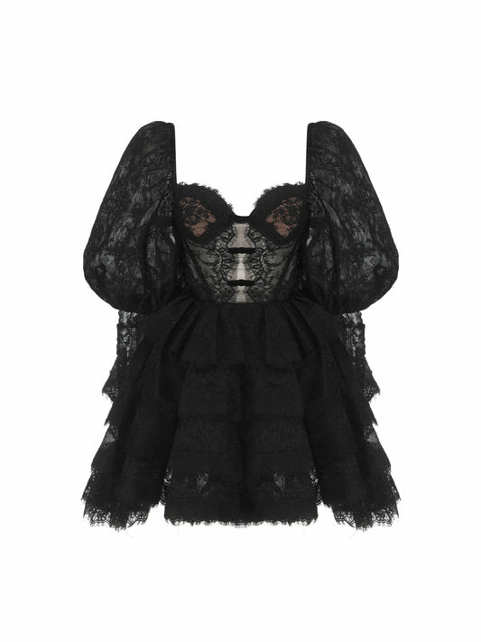 Nana Jacqueline Penelope Lace Dress: Black Mini Dress for Cocktail Party Black