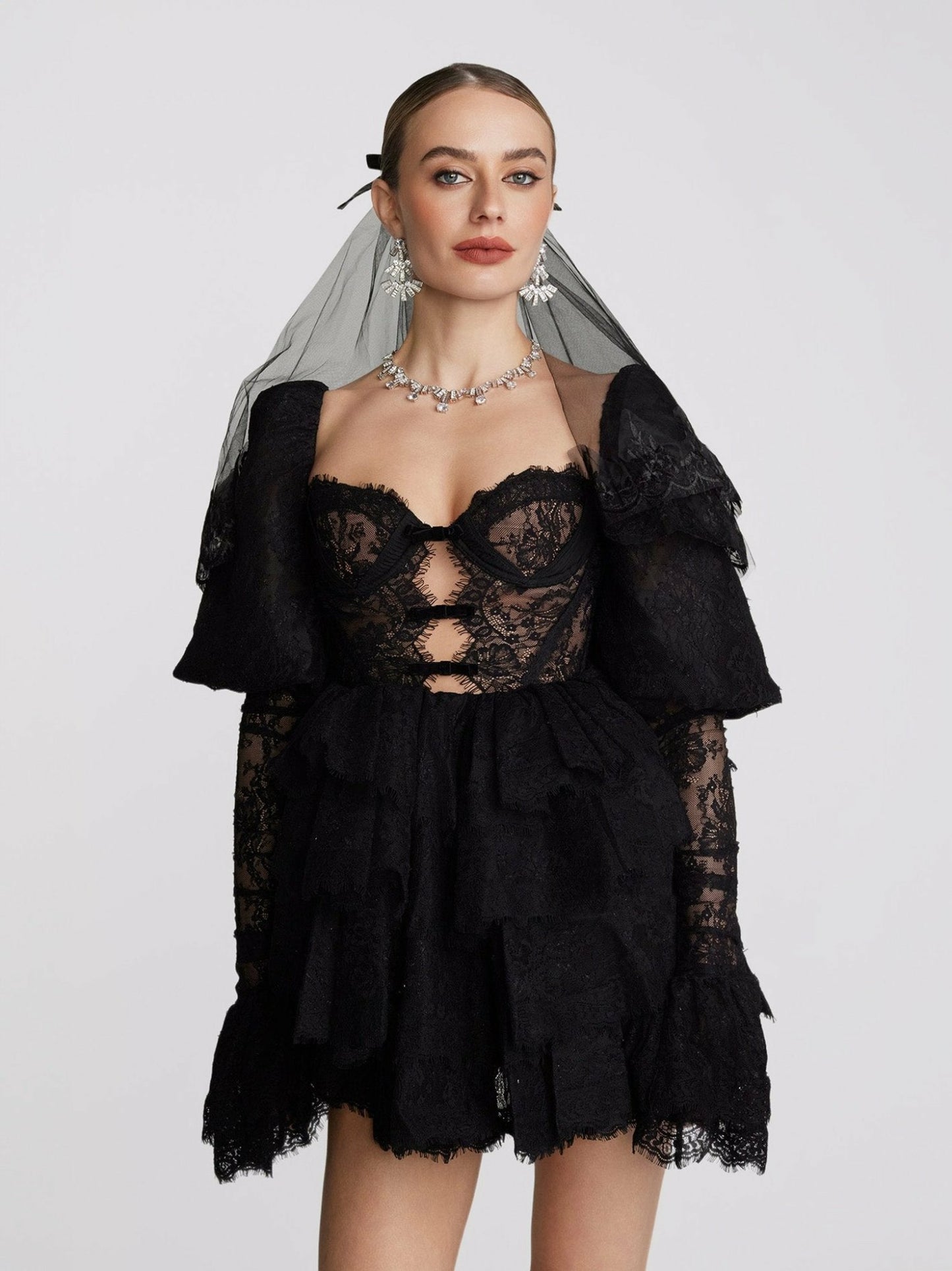 Nana Jacqueline Penelope Lace Dress: Black Mini Dress for Cocktail Party Black