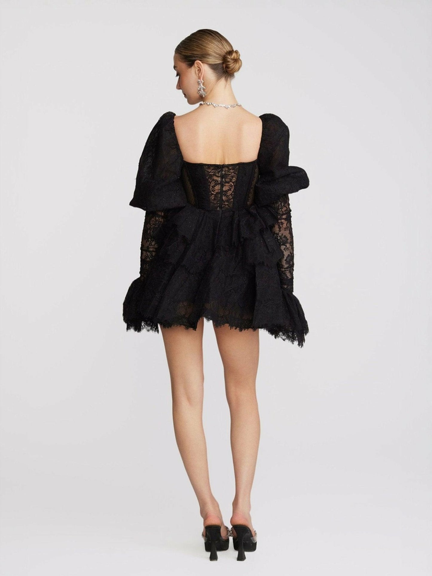 Nana Jacqueline Penelope Lace Dress: Black Mini Dress for Cocktail Party Black