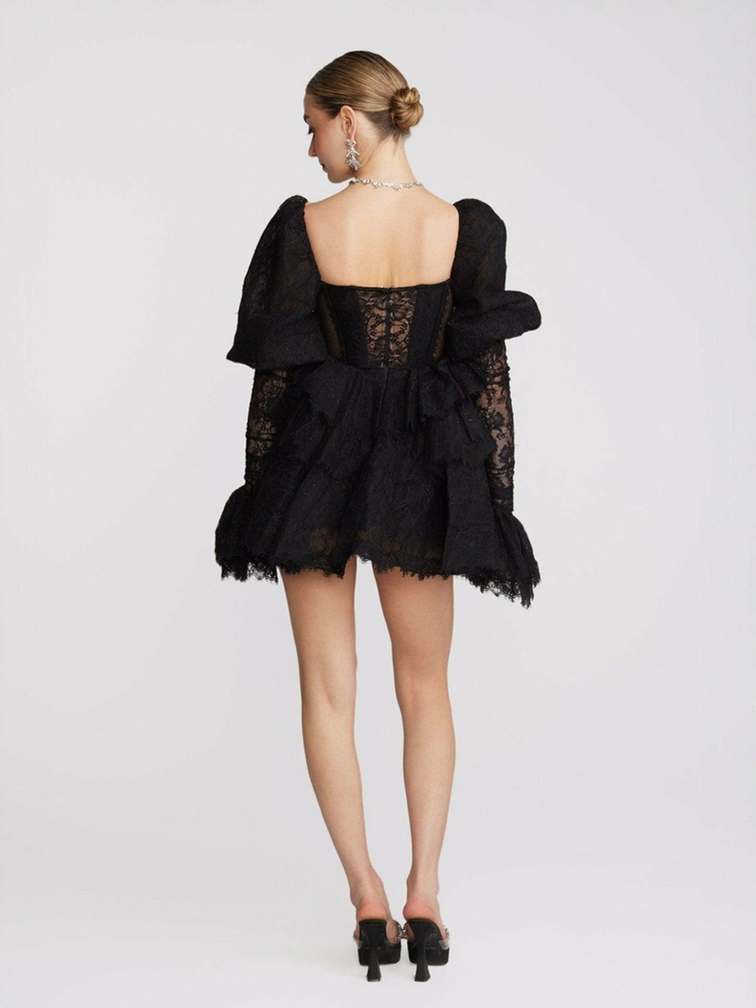Nana Jacqueline Penelope Lace Dress: Black Mini Dress for Cocktail Party Black