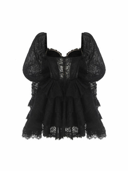 Nana Jacqueline Penelope Lace Dress: Black Mini Dress for Cocktail Party Black