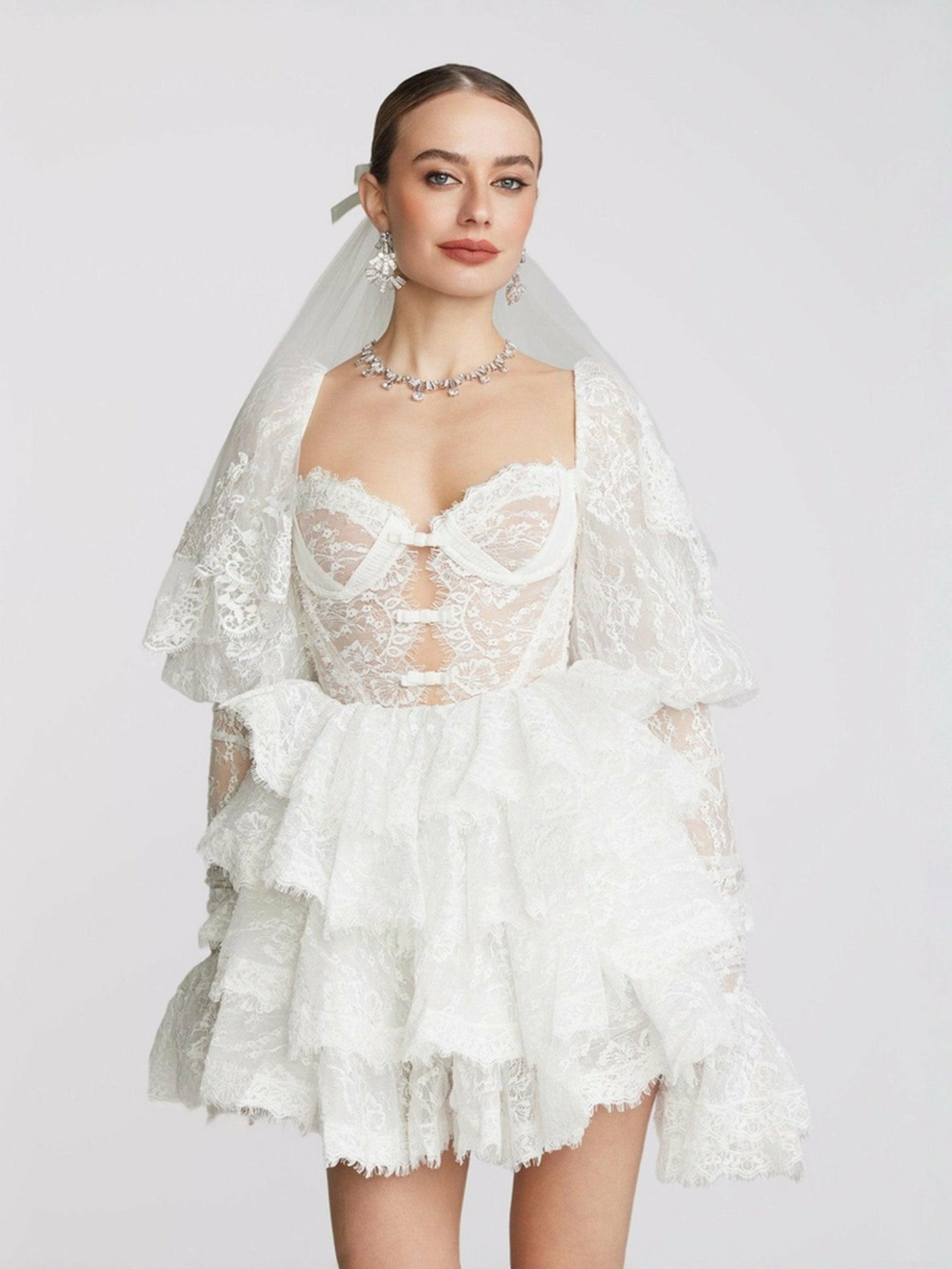 Nana Jacqueline Penelope Lace Dress: White Mini Dress for Wedding After-Party White