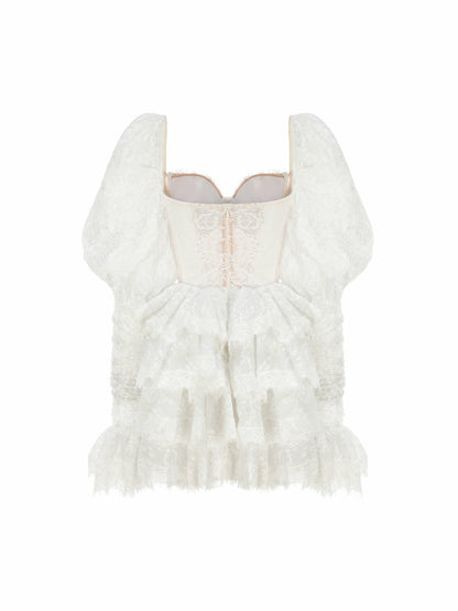 Nana Jacqueline Penelope Lace Dress: White Mini Dress for Wedding After-Party White