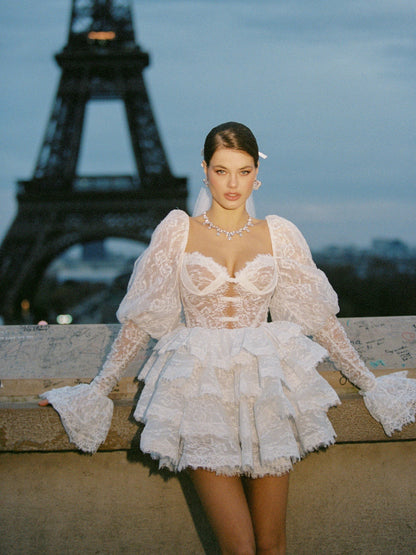 Nana Jacqueline Penelope Lace Dress: White Mini Dress for Wedding After-Party White
