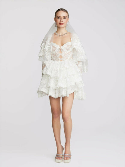 Nana Jacqueline Penelope Lace Dress: White Mini Dress for Wedding After-Party White