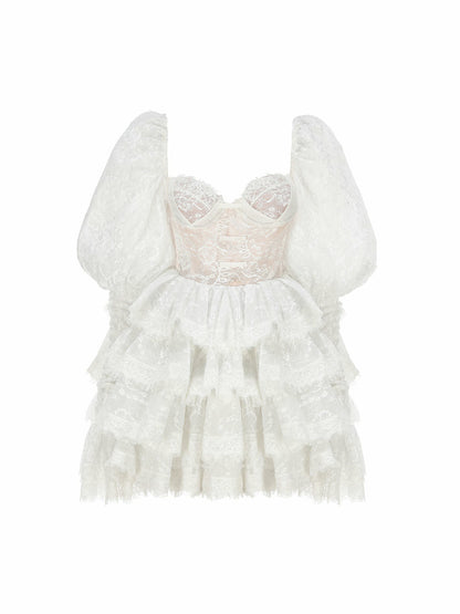 Nana Jacqueline Penelope Lace Dress: White Mini Dress for Wedding After-Party White