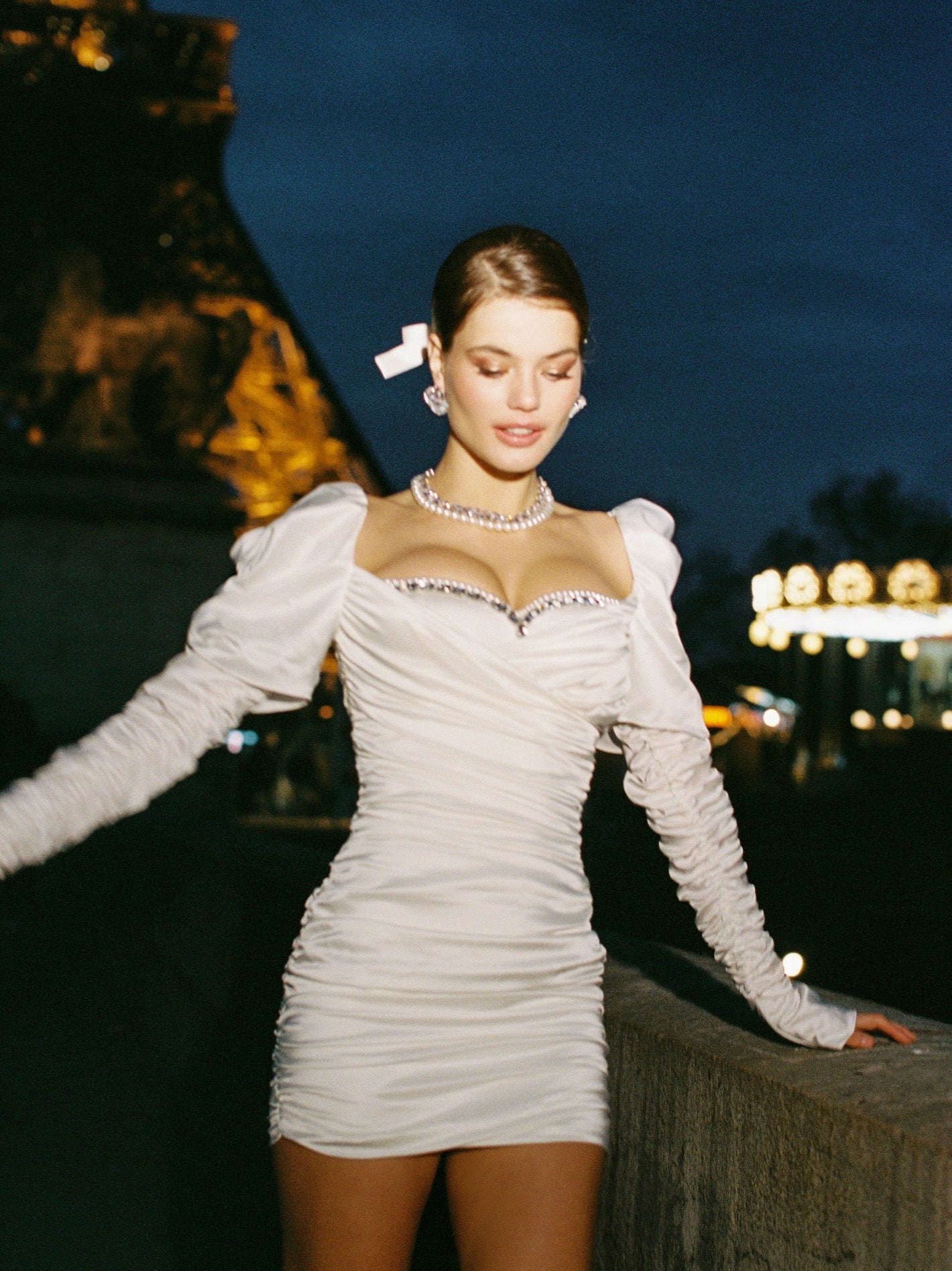 Nana Jacqueline Daphne Satin Dress: White Mini Dress for Bridal Shower White