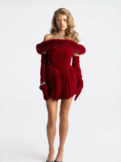Nana Jacqueline Candice Velvet Dress: Red Mini Dress for Holiday Party Red