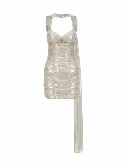 Nana Jacqueline Tess Dress: Gold Mini Dress for Cocktail Party Gold