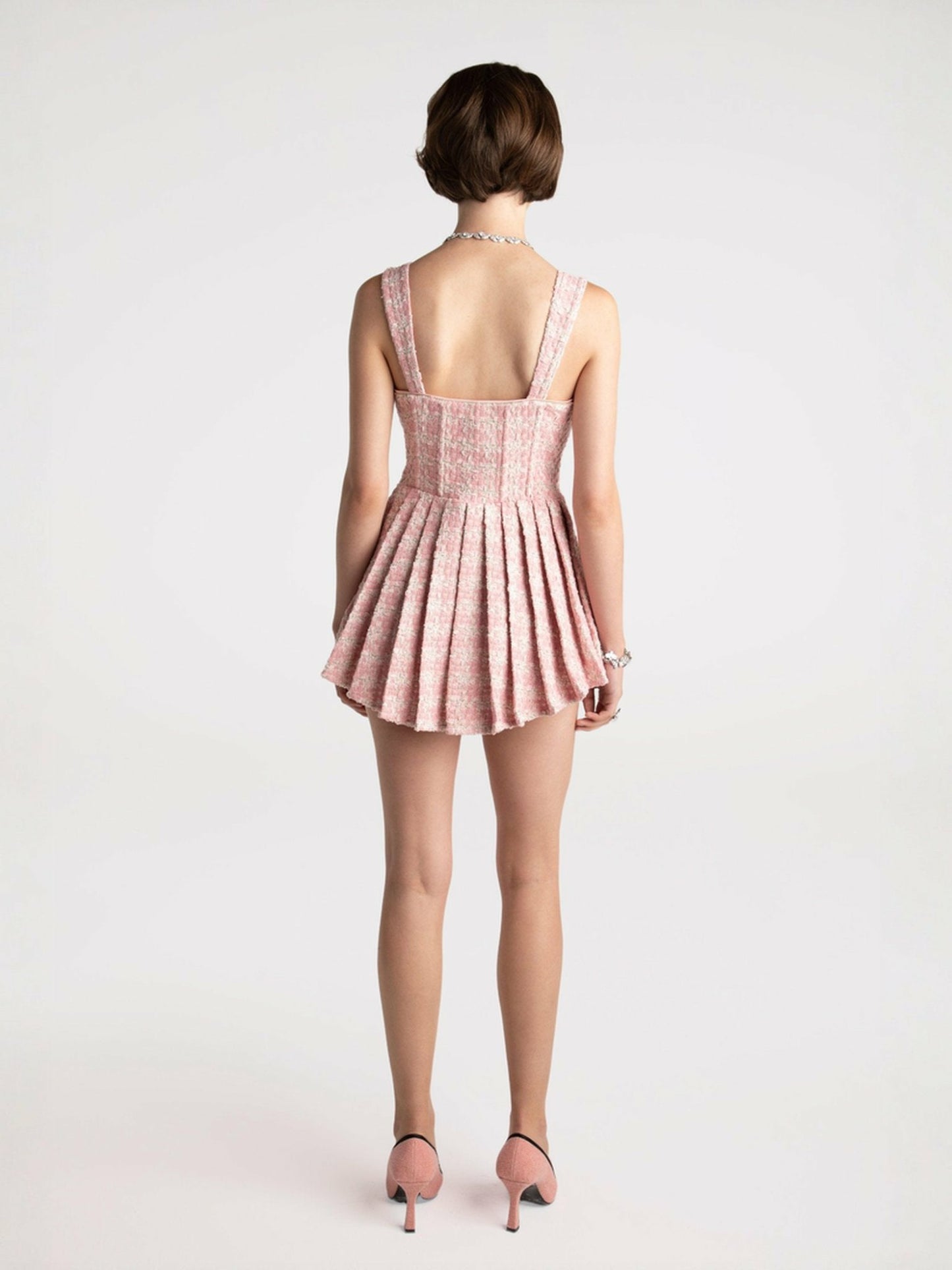 Nana Jacqueline Chelsea Tweed Dress: Pink Mini Dress for Birthday Celebration Pink