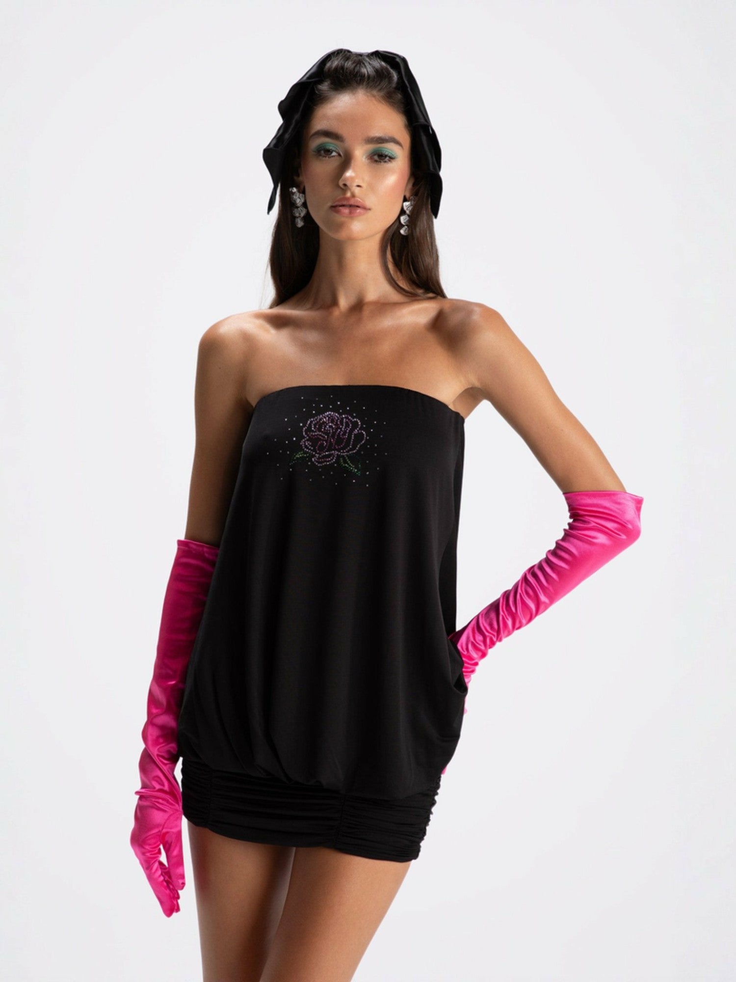 Nana Jacqueline Sara Rose Dress: Black Mini Dress for Cocktail Party Black