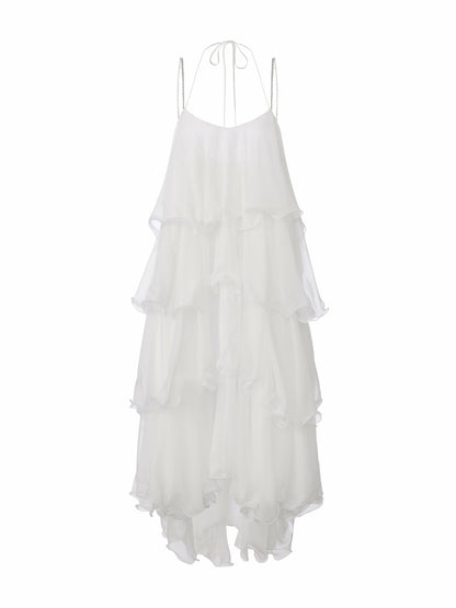 Nana Jacqueline Florence Tiered Chiffon White Dress White