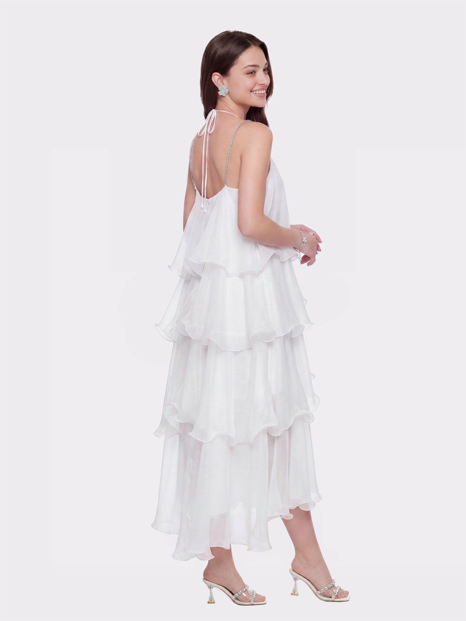 Nana Jacqueline Florence Tiered Chiffon White Dress White
