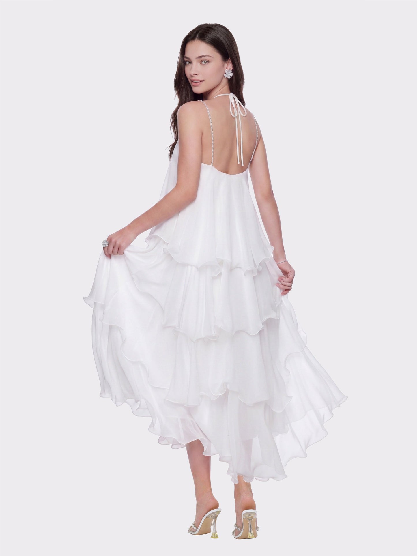 Nana Jacqueline Florence Tiered Chiffon White Dress White