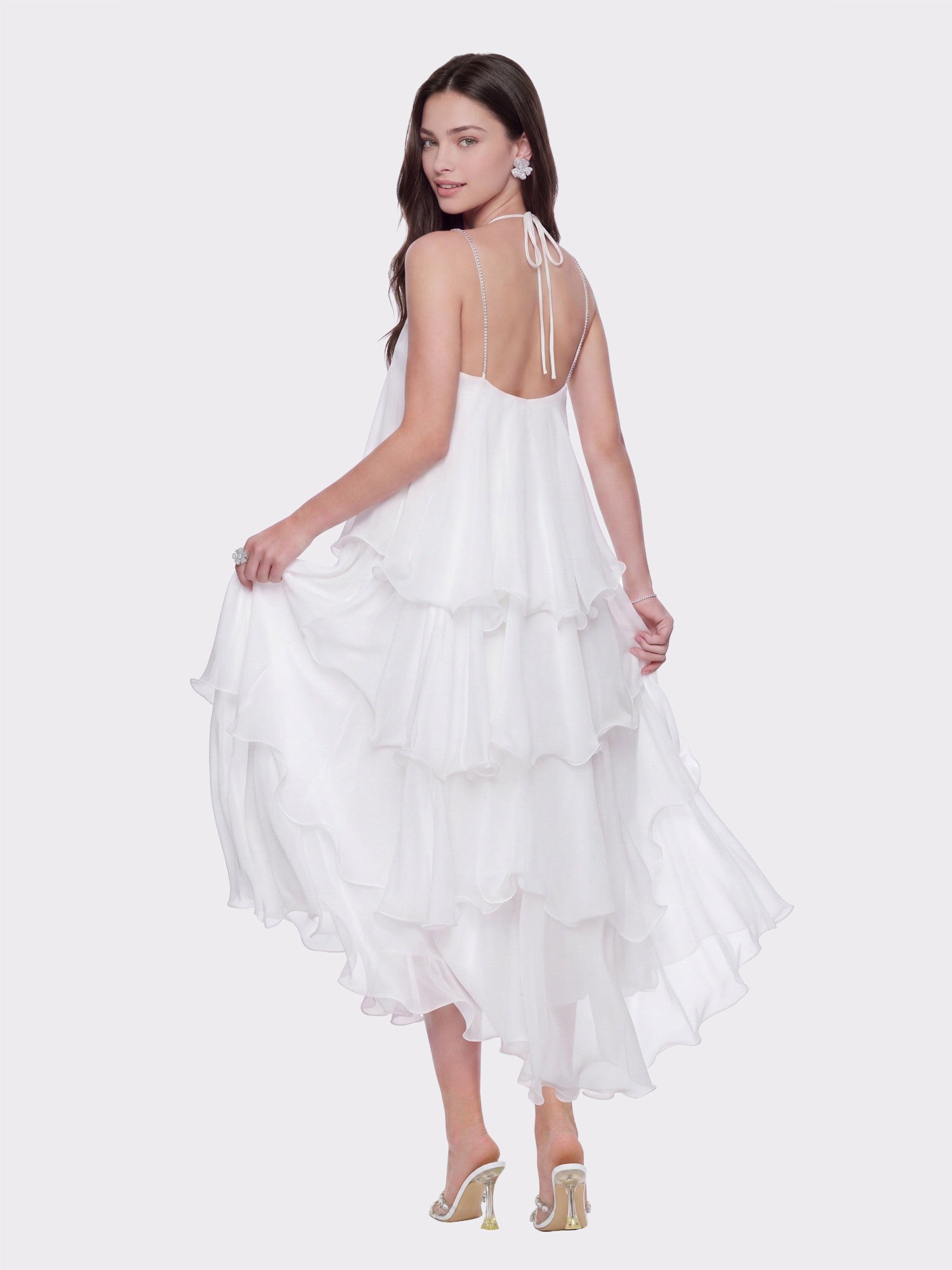 Nana Jacqueline Florence Tiered Chiffon White Dress White