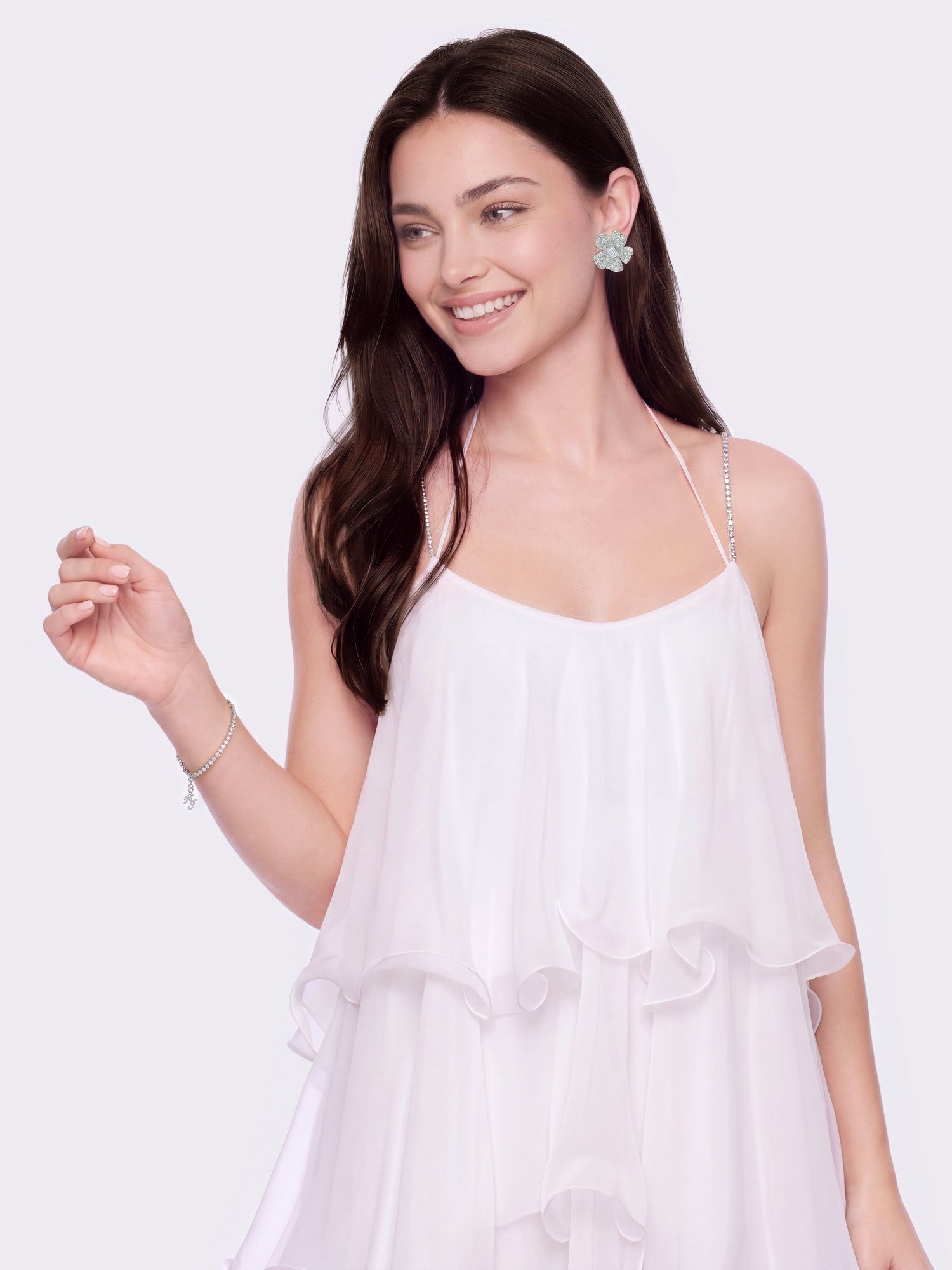Nana Jacqueline Florence Tiered Chiffon White Dress White