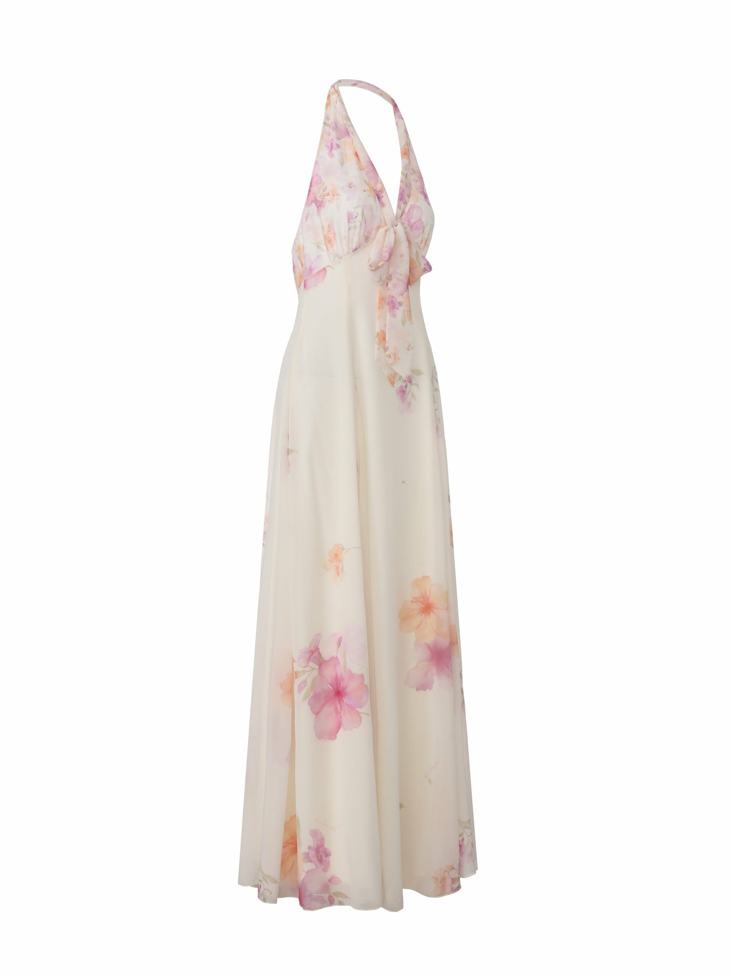 Nana Jacqueline Lana Halter Floral Cream Dress Beige