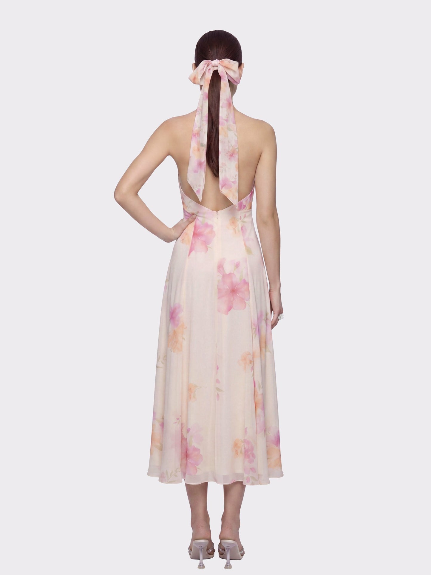 Nana Jacqueline Lana Halter Floral Cream Dress Beige