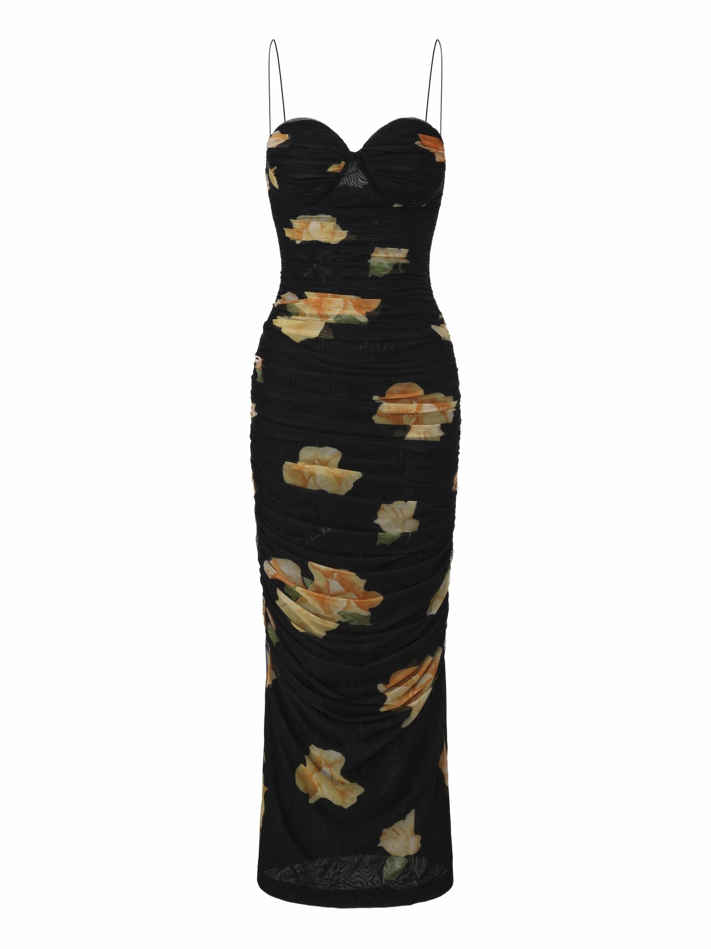 Nana Jacqueline Claudia Ruched Black Floral Dress Black