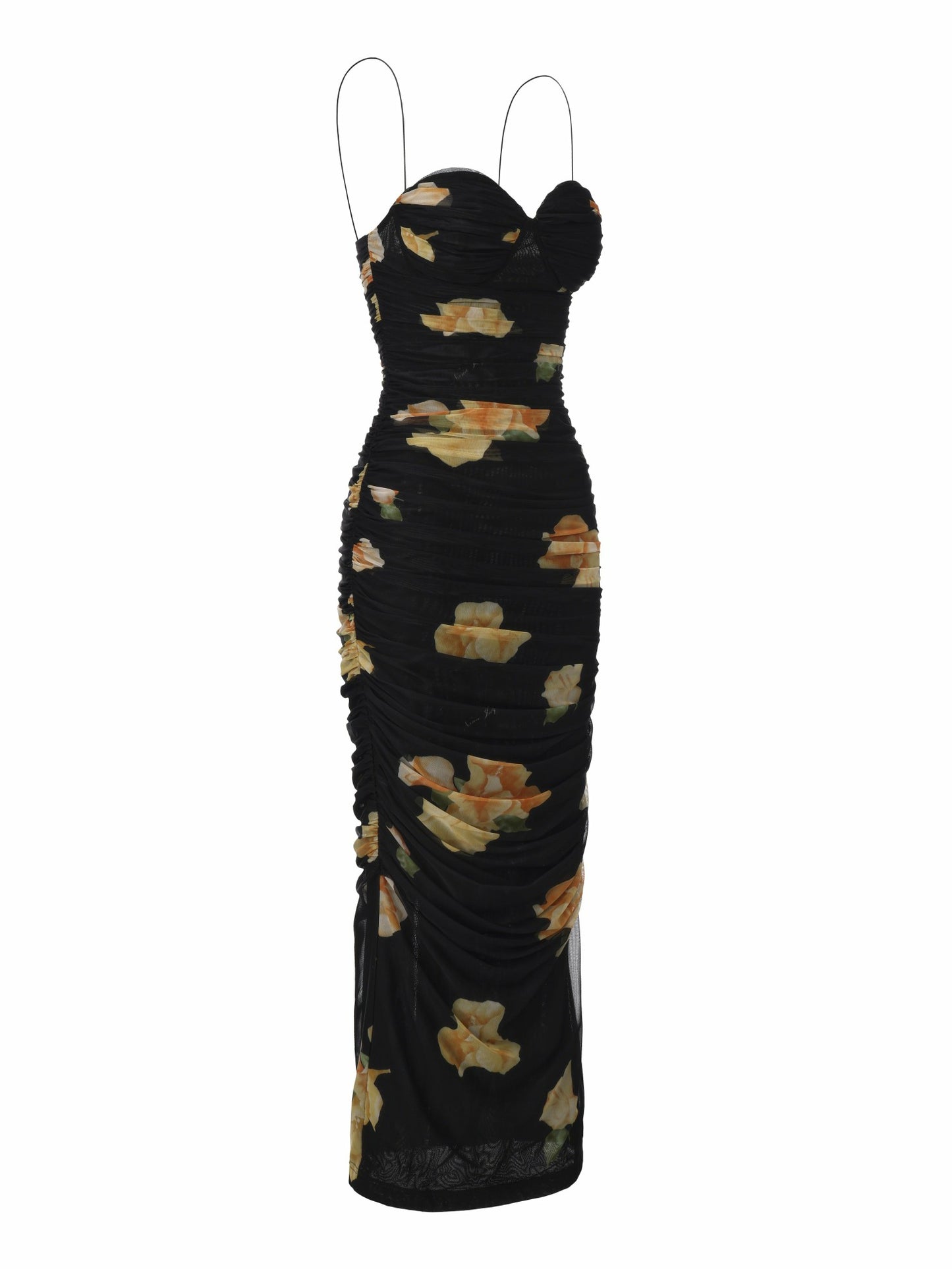 Nana Jacqueline Claudia Ruched Black Floral Dress Black