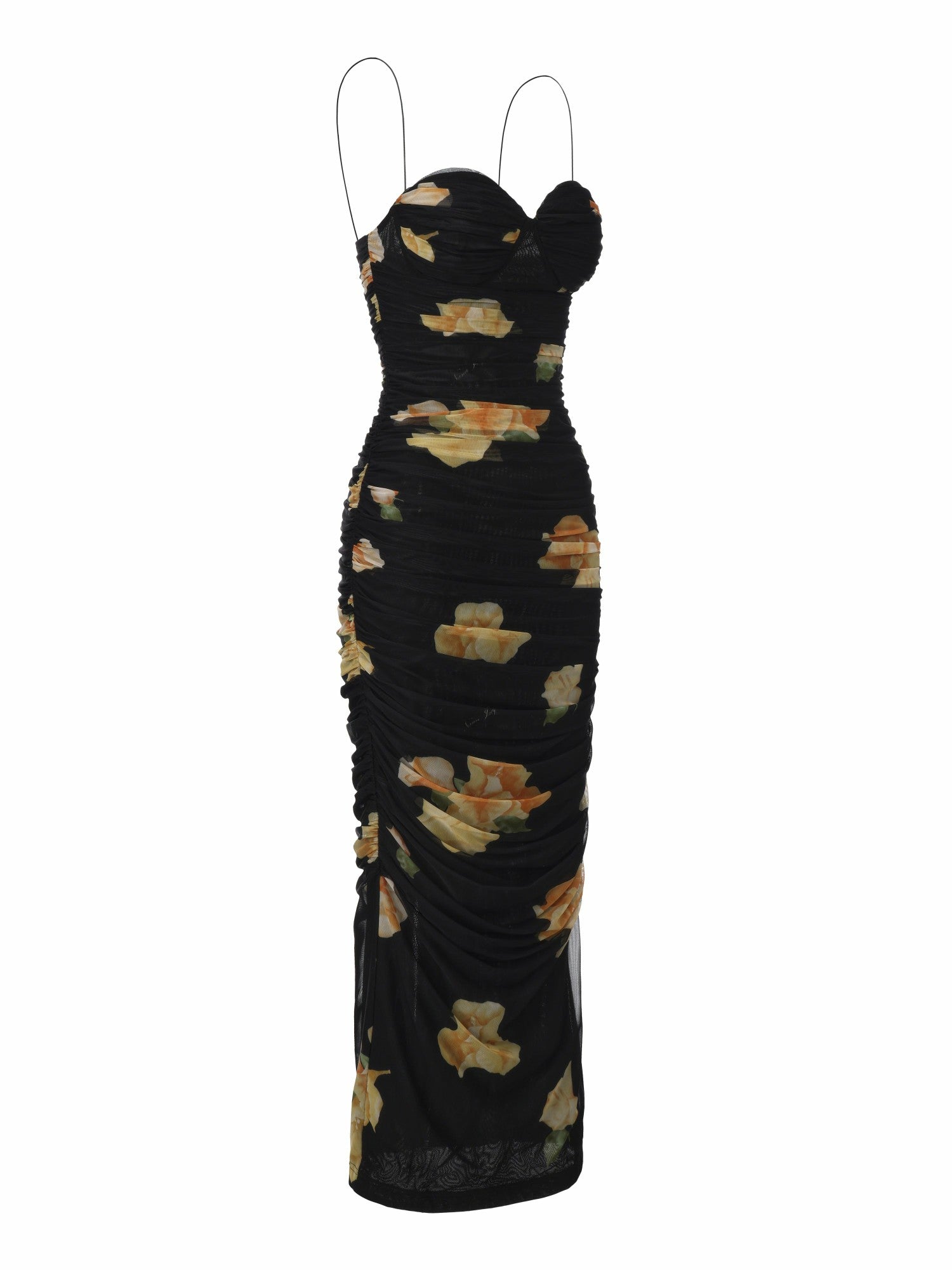 Nana Jacqueline Claudia Ruched Black Floral Dress Black