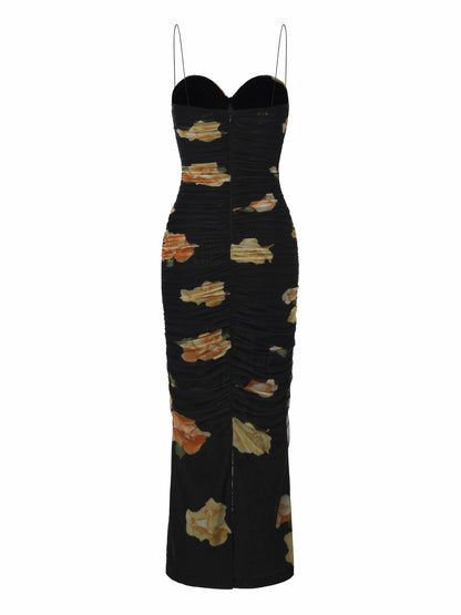Nana Jacqueline Claudia Ruched Black Floral Dress Black