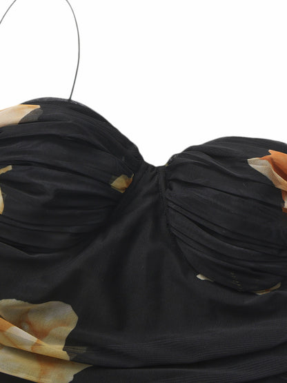 Nana Jacqueline Claudia Ruched Black Floral Dress Black