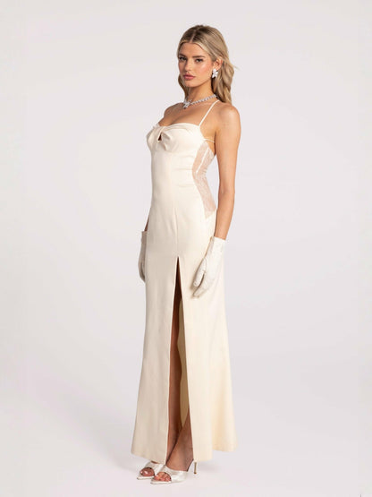 Nana Jacqueline Alaina Dress: Champagne Maxi Dress for Formal Wedding Guest Champagne