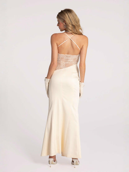 Nana Jacqueline Alaina Dress: Champagne Maxi Dress for Formal Wedding Guest Champagne
