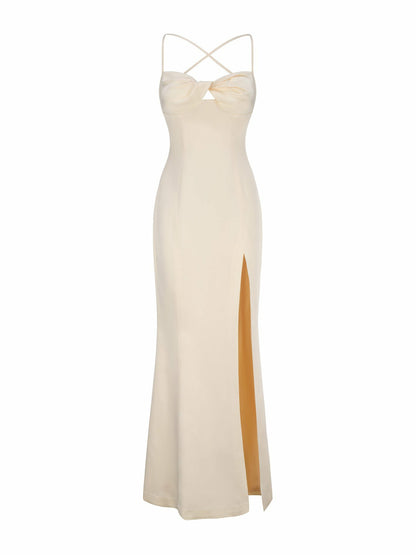 Nana Jacqueline Alaina Dress: Champagne Maxi Dress for Formal Wedding Guest Champagne