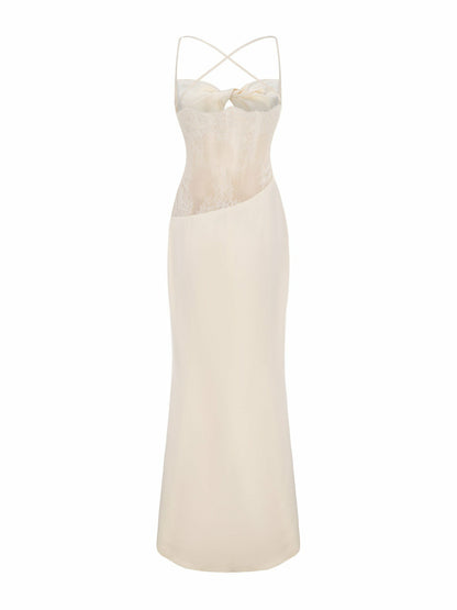 Nana Jacqueline Alaina Dress: Champagne Maxi Dress for Formal Wedding Guest Champagne