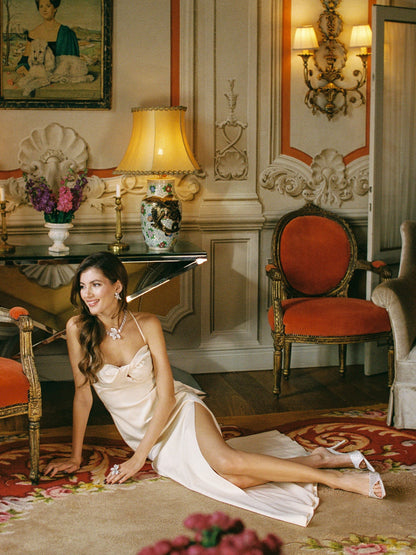 Nana Jacqueline Alaina Dress: Champagne Maxi Dress for Formal Wedding Guest Champagne