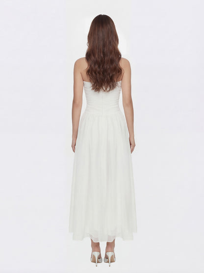 Nana Jacqueline Juliette Ruched Strapless White Chiffon Dress White
