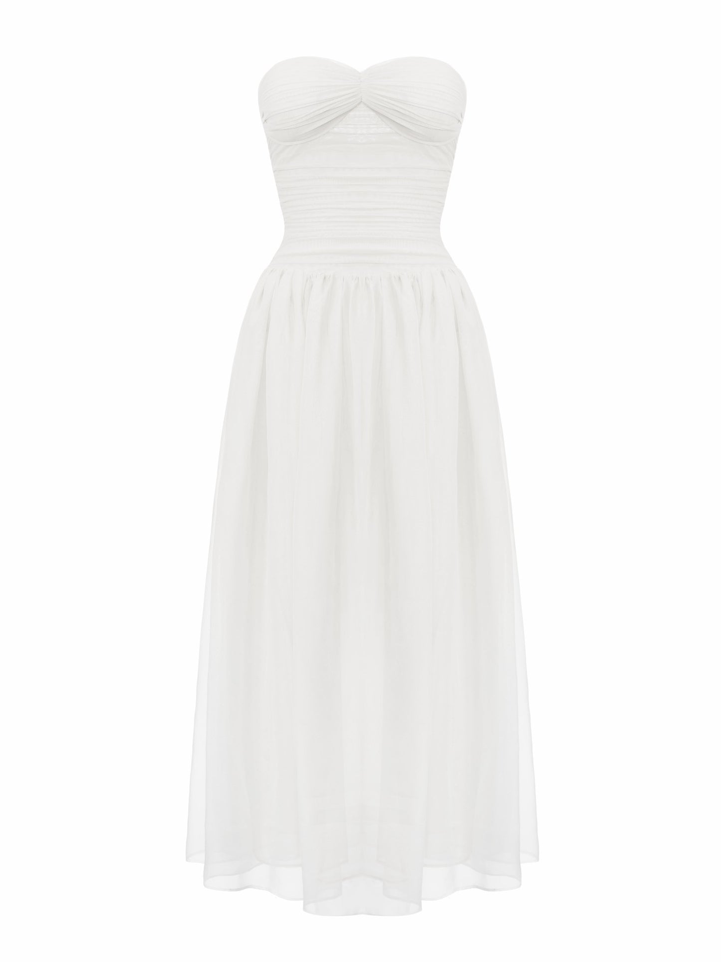 Nana Jacqueline Juliette Ruched Strapless White Chiffon Dress White