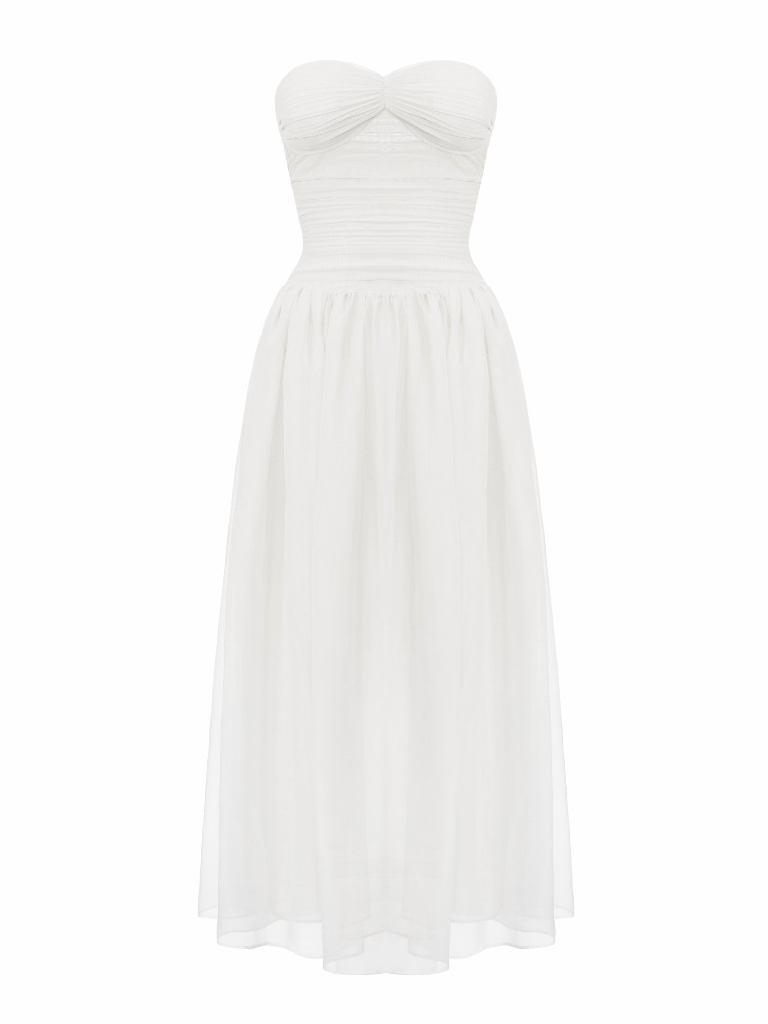 Nana Jacqueline Juliette Ruched Strapless White Chiffon Dress White