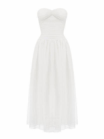 Nana Jacqueline Juliette Ruched Strapless White Chiffon Dress White