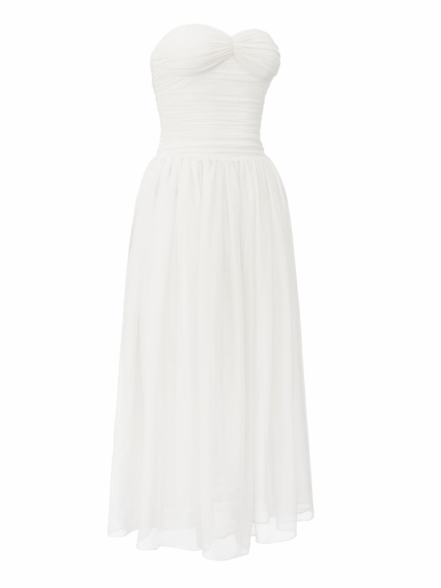 Nana Jacqueline Juliette Ruched Strapless White Chiffon Dress White