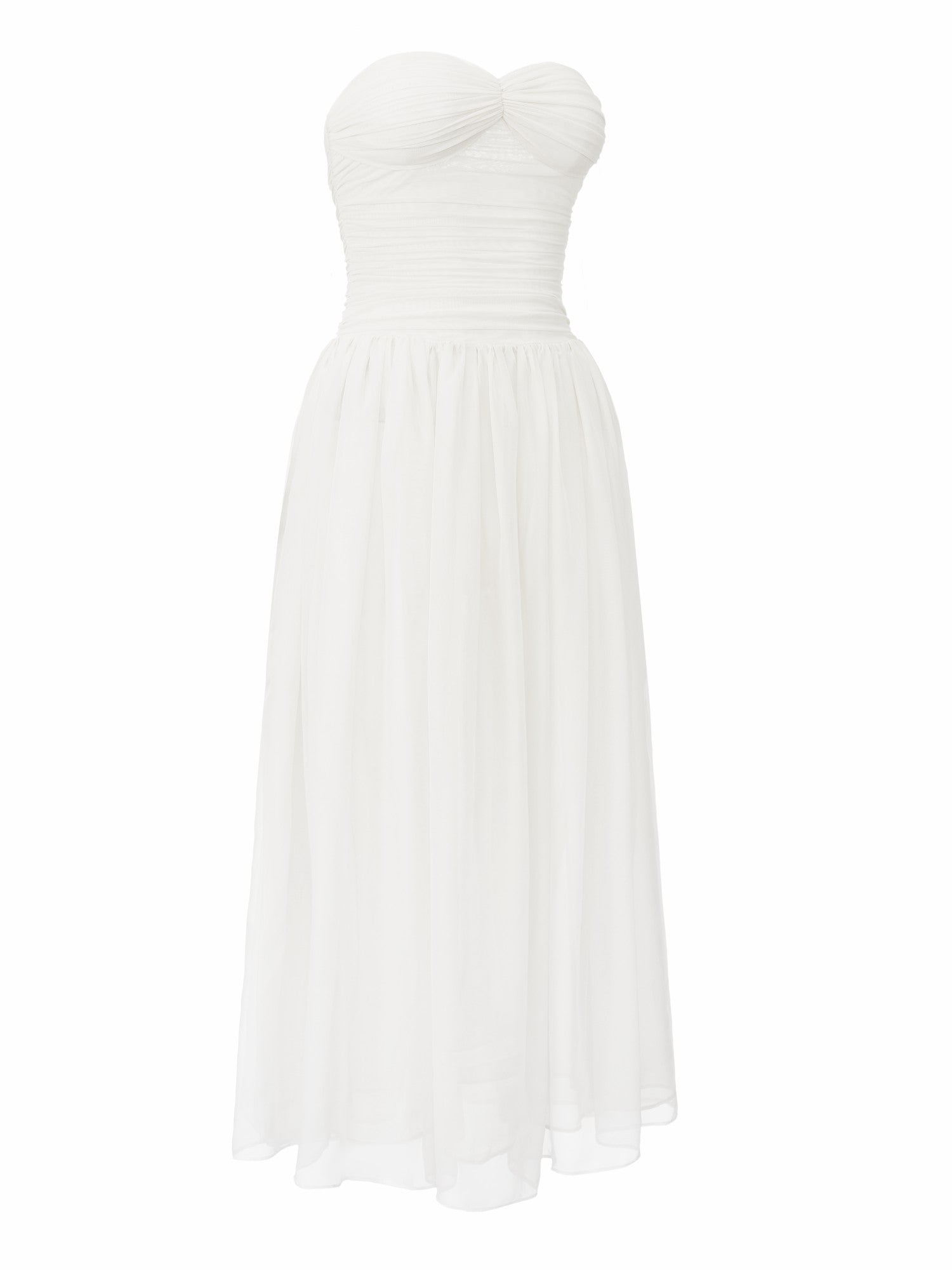 Nana Jacqueline Juliette Ruched Strapless White Chiffon Dress White