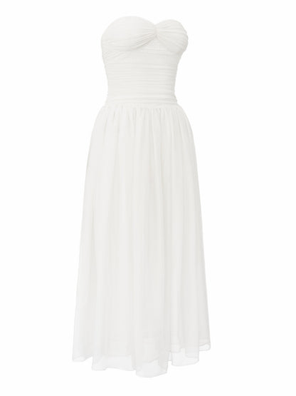 Nana Jacqueline Juliette Ruched Strapless White Chiffon Dress White