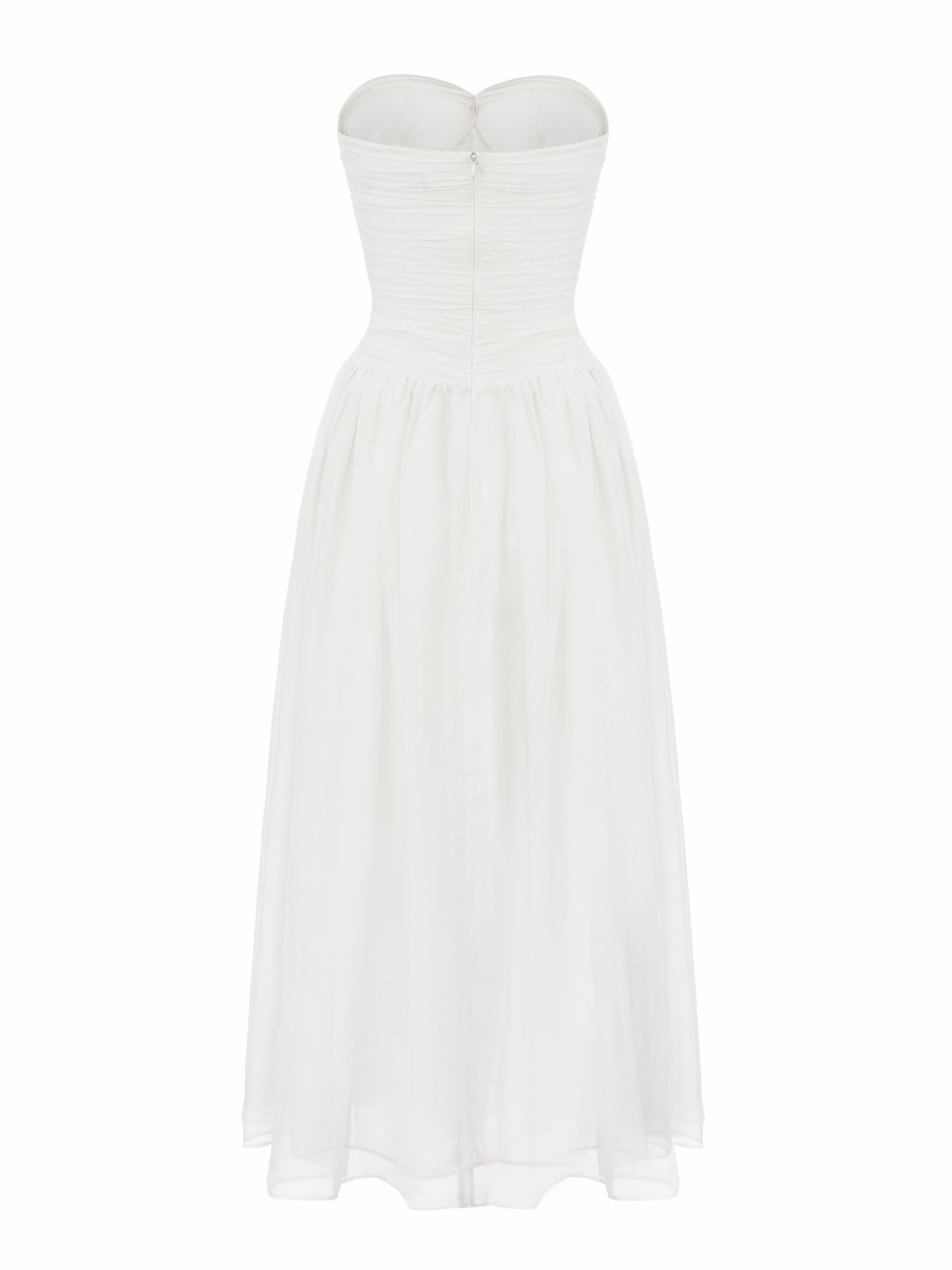 Nana Jacqueline Juliette Ruched Strapless White Chiffon Dress White